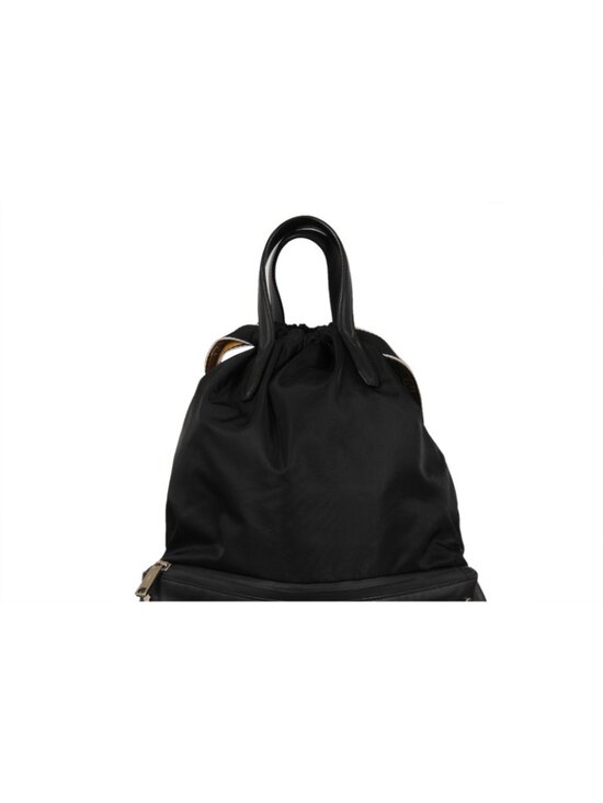 Fendi Nylon Vitello Backpack Black Leather Drawstring Logo Yellow White Straps main image 16